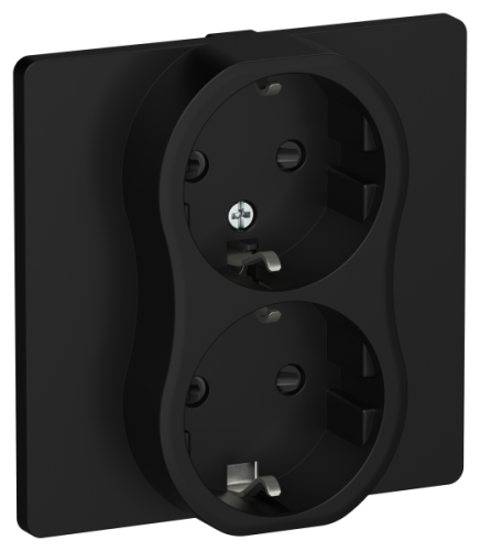 FLITE Розетка 2-местная с заземлением с защитными шторками 16А в сборе РСш12-0-К- черный (FI-R24C-16-K02)