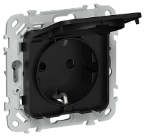 FLITE Розетка с заземлением с защитными шторками и крышкой безвинтовое крепление 16А IP44  черный (FI-R16-16-1-44-K02)