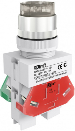 DEKRAFT Выключатель кнопочный с фиксацией ABFP d22 мм белая LED 220В ВK-22 (25137DEK)
