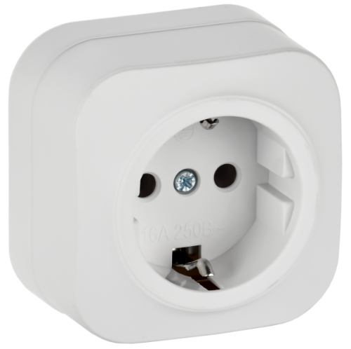 IEK GLORY Розетка 1-местная для открытой установки с заземлением без защитных шторок 16А РС20-3-ХБм белый матовый  (ERH11-K01M-16)