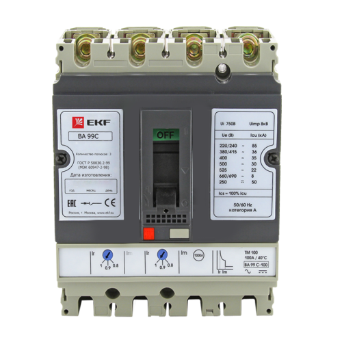 EKF Выключатель автоматический ВА-99C  (Compact NS) 100/50А 3P+N 36кА (mccb99C-100-50+N) фото 2