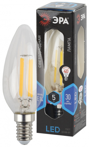 ЭРА Лампа светодиодная филаментная F-LED B35-5W-840-E14  (филамент, свеча, 5Вт, нейтр, E14  (25/50/3300) (Б0019003)