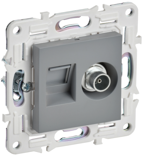 IEK SKANDY Розетка двойная TV+RJ45 кат.6E SK-A15Gr серый  (SK-AK20-2-K03)