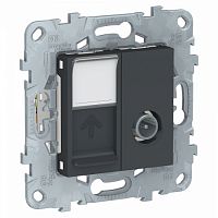 SCHNEIDER ELECTRIC Розетка UNICA NEW TV одиночная + компьютерная RJ45 категория 6 UTP 1 модуль антрацит (NU547054)
