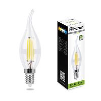 FERON Лампа светодиодная LED 7вт Е14 белый свеча на ветру FILAMENT диммируемая (LB-167) (25873)