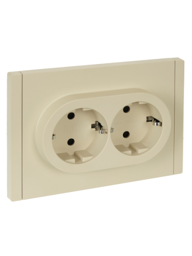 IEK FORTE&PIANO Розетка 2-местная с заземлением с защитными шторками безвинтовое крепление 16А FP423 ваниль  (FP-R24-16-1-K10)