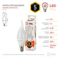 ЭРА Лампа светодиодная LED BXS-5W-827-E14  (диод, свеча на ветру, 5Вт, тепл, E14  (10/100/2800)  (Б0027967)