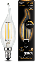 GAUSS Лампа светодиодная LED 5Вт 230в, E14 Filament теплый, dim свеча на ветру,  (104801105-D)