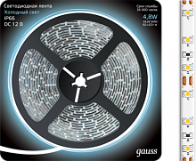 GAUSS Лента светодиодная LED 2835/60-SMD 4.8W 12V DC холодный белый IP66 5м (311000305)