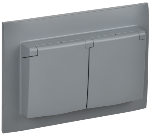 IEK SKANDY Розетка 2-местная и крышкой 16А в сборе IP44 SK-R12Gr серый  (SK-R26-16-44-K03-F)