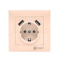 EKF Валенсия розетка 1-местная с/з 16А кремовая с защ. штор. с 2 USB 2,1А EKF PROxima (EWR16-028-20-2USB)