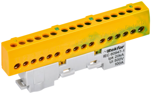 IEK TEKFOR Шина PE земля изолированная на универсальном держателе 6х9-16-ЖЗ  (TF-NN10-16-KL-K52)