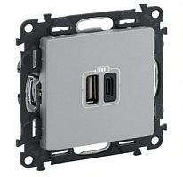 LEGRAND Valena LIFE.Зарядное устройство с двумя USB-разьемами тип A-тип С 240В/5В 3000мА.С лицевой панелью. (753306 )