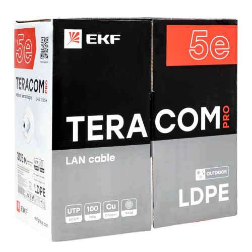 EKF Кабель витая пара TERACOM PRO Cat.5E U/UTP 4 пары solid внешний 24AWG оболочка LDPE цвет черный (упак. 305м) (TRP-5EUTP-04PE-BK-OUT3) фото 3