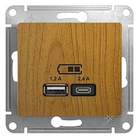 SCHNEIDER ELECTRIC GLOSSA USB Розетка A+С, 5В/2,4А, 2х5В/1,2 А, механизм, ДЕРЕВО ДУБ (GSL000539)