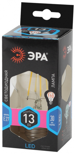 ЭРА Лампа светодиодная F-LED A60-13W-840-E27   (филамент, груша, 13Вт, нейтр., Е27)  (10/100/1500)  (Б0035028)