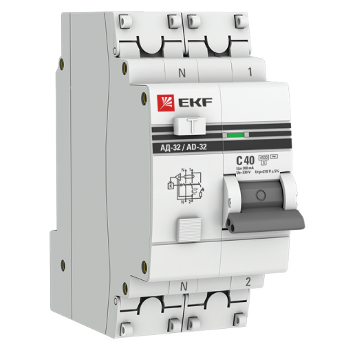 EKF Выключатель автоматический дифференциальный АД-32 2п 40А 300мА С  PROxima (DA32-40-300-pro)