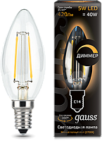 GAUSS Лампа светодиодная LED 5Вт 230в,E14 Filament теплый,dim свеча  (103801105-D)