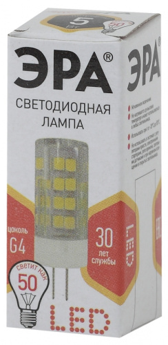 ЭРА Лампы СВЕТОДИОДНЫЕ СТАНДАРТ LED JC-5W-220V-CER-827-G4   (диод, капсула, 5Вт, тепл, G4) (Б0027857)