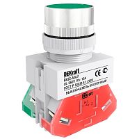 DEKRAFT Выключатель кнопочный ВK-22 с фиксацией ABF диам. 22мм зеленый 220В (25128DEK)