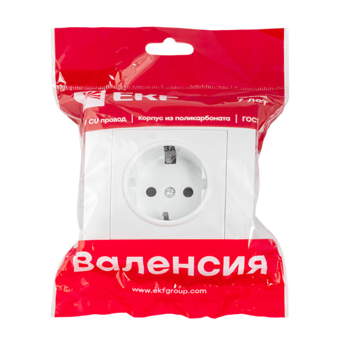 EKF Валенсия розетка 1-местная с/з 16А белая с защ. штор. EKF PROxima (EWR16-028-10) фото 2