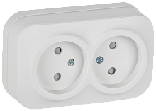 IEK GLORY Розетка 2-местная для открытой установки без заземления с защитными шторками 10А РСш22-2-ХБм белый матовый  (ERH23-K01M-10)