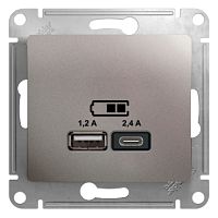 SCHNEIDER ELECTRIC GLOSSA USB Розетка A+С, 5В/2,4А, 2х5В/1,2 А, механизм, ПЛАТИНА (GSL001239)