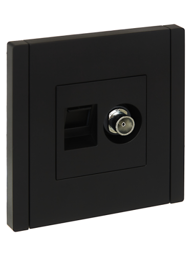 IEK FORTE&PIANO Розетка двойная TV+RJ45 кат.5E FP136 черный  (FP-AK20-1-K02)
