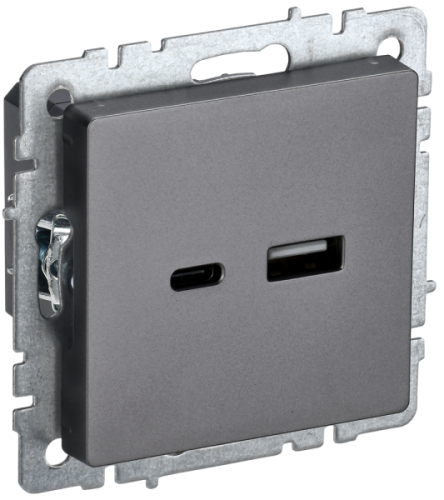 IEK BRITE Розетка USB A+C 18Вт РЮ11-1-БрС сталь IEK (BR-U22-018-K46)