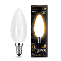GAUSS Лампа светодиодная LED 5Вт 230в,E14 Filament OPAL теплый,свеча  (103201105)