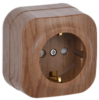 IEK GLORY Розетка одноместная наружная с заземлением  с защитной шторкой дуб (ERH14-K24-16)