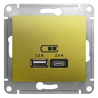 SCHNEIDER ELECTRIC GLOSSA USB Розетка A+С, 5В/2,4А, 2х5В/1,2 А, механизм, ФИСТАШКОВЫЙ (GSL001039)
