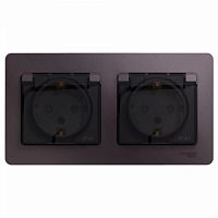 SCHNEIDER ELECTRIC Розетка GLOSSA двойная с заземлением со шторками в сборе IP44 сиреневый туман (GSL001447)