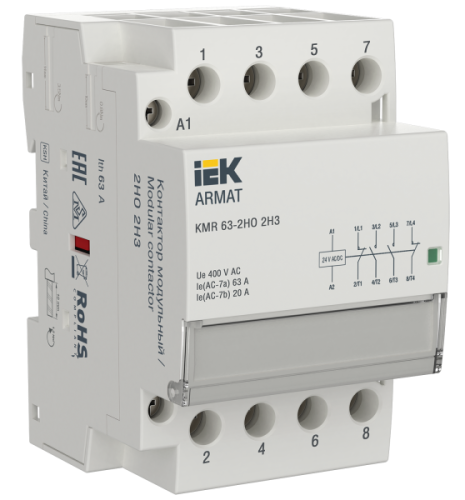 IEK ARMAT Контактор модульный KMR 63А 24В AC/DC 2НО 2НЗ  (AR-KMR20-063-22-024)