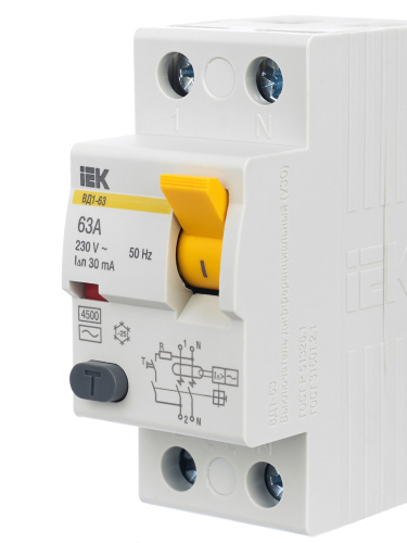 IEK Выключатель дифференциального тока (УЗО) 2п 63А 30мА ВД1-63 АС (MDV10-2-063-030) фото 11