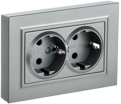 BRITE Розетка двойная с заземлением без защитных шторок 16А в сборе  алюминий (BR-R21-16-K47-F)