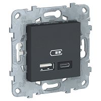 SCHNEIDER ELECTRIC UNICA NEW РОЗЕТКА USB, 2-местная, тип А+С, 5 В / 2400 мА, АНТРАЦИТ (NU501854)