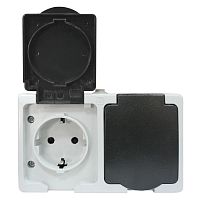 EKF Розетка Венеция 2-местная 16А с заземлением с крышкой IP54 серый с защитной шторкой (EVR16-129-30-540)