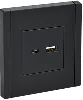 IEK FORTE&PIANO Розетка USB A+C 18Вт FP151 черный  (FP-U22-018-K02)