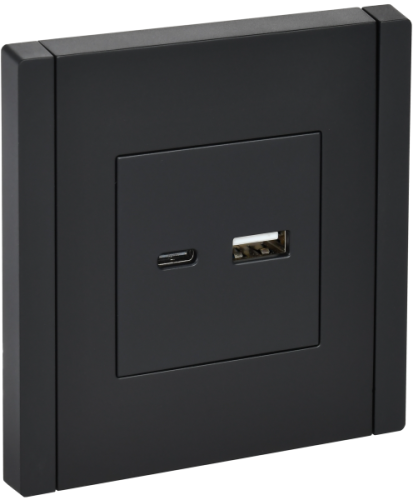 IEK FORTE&PIANO Розетка USB A+C 18Вт FP151 черный  (FP-U22-018-K02)