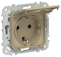 FLITE Розетка с заземлением с защитными шторками и крышкой безвинтовое крепление 16А IP44  хаки (FI-R16-16-1-44-K59)