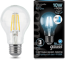 GAUSS Лампа светодиодная LED 10Вт E27 4100К Filament A60 step dimmable  (102802210-S)