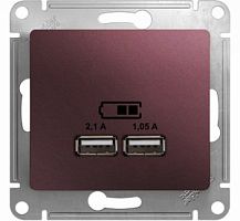 SCHNEIDER ELECTRIC Розетка GLOSSA USB 5В/2100мА 2х5В/1050мА механизм баклажановый (GSL001133)