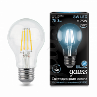 GAUSS Лампа светодиодная LED 8вт,230в,Е27,FILAMENT,белый  (102802208)