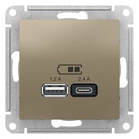 SCHNEIDER ELECTRIC РОЗЕТКА USB ATLASDESIGN A+С, 5В/2,4А, 2х5В/1,2А, механизм, ШАМПАНЬ (ATN000539)