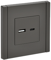 IEK FORTE&PIANO Розетка USB A+C 18Вт FP351 серый  (FP-U22-018-K03)