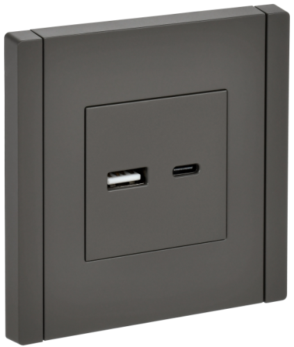 IEK FORTE&PIANO Розетка USB A+C 18Вт FP351 серый  (FP-U22-018-K03)