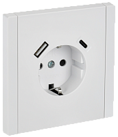 IEK FORTE&PIANO Розетка 1-местная с заземлением с защитными шторками винтовое крепление 16А USB A+C 18Вт FP247 белый  (FP-R14-16-U22-018-K01)