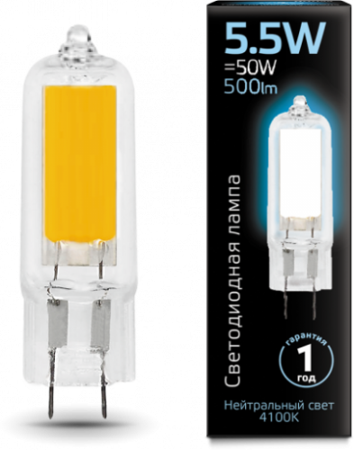 GAUSS Лампа светодиодная LED 5.5Вт 4100K G4 AC220-240V Glass  (107807205)