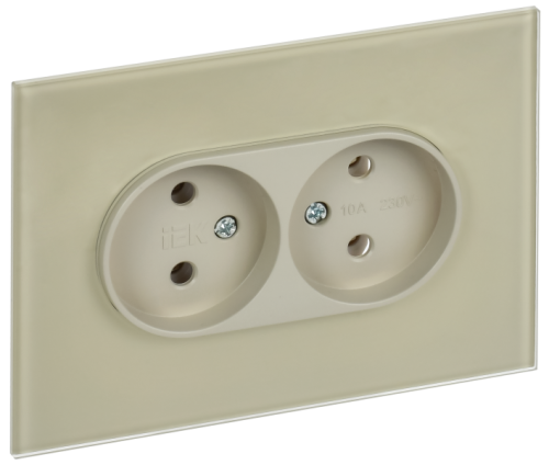 IEK SKANDY Розетка 2-местная без заземления без защитных шторок для плоской вилки 10А SK-R03B стекло бежевый (SK-R20-10-K10)